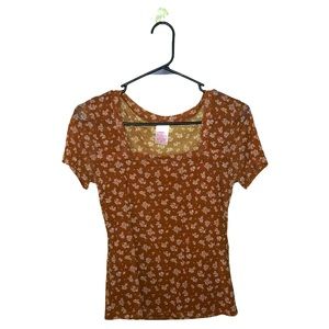 Orange Shirt with White Floral Print